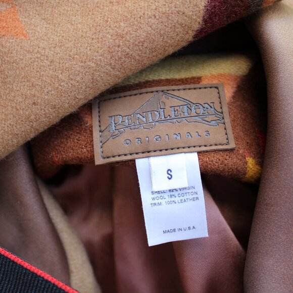Vintage Pendleton Aztec Navajo Leather Wool blanket ranch car Coat jacket S - Picture 10 of 10